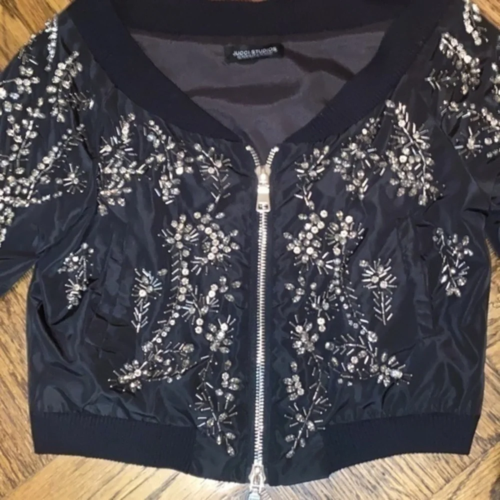 - Stylish trendy jacket covered with stones handmade with crystal size S NWOT